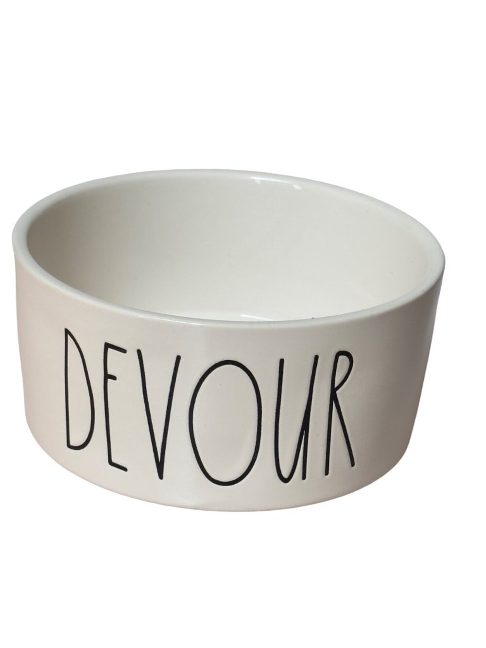 RAE DUNN "Devour" Ceramic Dog Bowl - White Dishwasher & Microwave Safe
